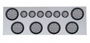 Stainless Steel Rear Center Light Panel W/ Six 12 Led 4" & 9 Led 2" Reflector Light W/ Grommet - Red Led/Clear Lens