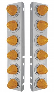 (2/Bulk) Stainless Steel Peterbilt 12 Led Cutout A/C Bracket W/ 11 Amber Led Medium Watermelon W/ Stainless Steel Bezel - Amber Lens