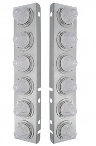 (2/Bulk) Stainless Steel Peterbilt 12 Led Cutout A/C Bracket W/ 11 Amber Led Medium Wtmn W/Stainless Steel Bezel - Clear Lens