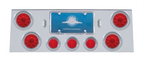 Stainless Steel Rear Center Lt Panel W/ Four 10 Led 4" & Three 13 Led 2 1/2" Beehive Lt W/ Visor - Red Led/Red Lens