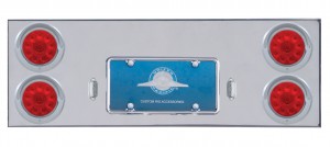 Stainless Steel Rear Center Light Panel W/ Four 10 Red Led 4" Light W/ Visor - Red Lens
