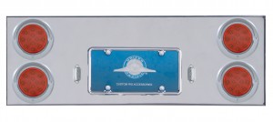 Stainless Steel Rear Center Light Panel W/ Four 12 Red Led 4" Light W/ Visor - Red Lens