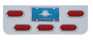Chrome Rear Center Light Panel W/ 5 Straight 10 Red Led Oval Light W/ Visor - Red Lens