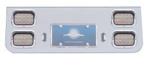 Chrome Rear Center Light Panel W/ Four 15 Red Led Rectangular Light W/ Visor - Clear Lens
