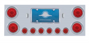 Stainless Steel Rear Center Light Panel W/ Four 10 Led 4" & Six 9 Led 2" Flat Light W/ Visor - Red Led/Red Lens
