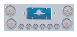 Stainless Steel Rear Center Light Panel W/ Four 10 Led 4" & Six 9 Led 2" Flat Light W/ Visor - Red Led/Clear Lens