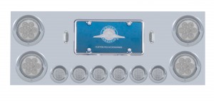 Stainless Steel Rear Center Light Panel W/ Four 7 Led 4" & Six 9 Led 2" Flat Light W/ Visor - Red Led/Clear Lens