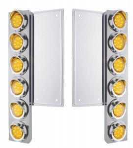 (2/Bulk) Stainless Steel Freightliner  12 Led Cutout Front Air Cleaner Bracket W/ 9 Amber Led 2" C/M Reflector Light W/ Visor - Amber Lens