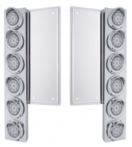 (2/Bulk) Stainless Steel Freightliner  12 Led Cutout Front Air Cleaner Bracket W/ 9 Amber Led 2" C/M Reflector Light W/ Visor - Clear Lens