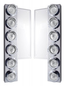 (2/Bulk) Stainless Steel Freightliner  12 Led Cutout Front Air Cleaner Bracket W/ 9 Amber Led 2" Beehive Marker Lt W/ Visor - Clear Lens