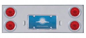 Stainless Steel Rear Center Light Panel W/ Four 10 Red Led 4" Light W/ Bezel - Red Lens