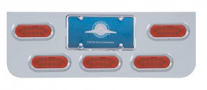 Chrome Rear Center Light Panel W/ 5 Straight 12 Red Led Oval Light W/ Bezel - Red Lens
