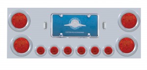Stainless Steel Rear Center Light Panel W/ Four 7 Led 4" & Six 9 Led 2" Flat Light W/ Bezel - Red Led/Red Lens