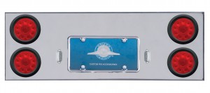 Stainless Steel Rear Center Light Panel W/ Four 10 Red Led 4" Light W/ Grommet - Red Lens