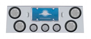 Stainless Steel Rear Center Light Panel W/ Four 7 Led 4" Reflector & Three 13 Led 2 1/2" Flat Light W/ Grommet - Red Led/Clear Lens