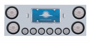 Stainless Steel Rear Center Light Panel W/ Four 10 Led 4" & Six 9 Led 2" Flat Light W/ Grommet - Red Led/Clear Lens