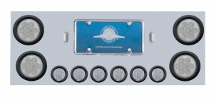 Stainless Steel Rear Center Light Panel W/ Four 7 Led 4" & Six 9 Led 2" Flat Light W/ Grommet - Red Led/Clear Lens