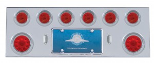 Stainless Steel Rear Center Light Panel W/ Two 10 Led 4" & Six 13 Led 2 1/2" Flat Lt W/ Visor - Red Led/Red Lens