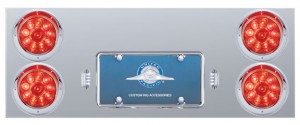 Stainless Steel Rear Center Light Panel W/ Four 10 Led 4" Light W/ Visor - Red Led/Red Lens