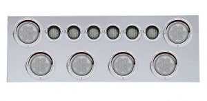 430 Stainless Steel Rear Center Light Panel W/ Six 7 Led 4" & 9 Led 2" Flat Light W/ Visor - Red Led/Clear Lens