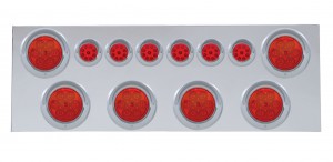 Stainless Steel Rear Center Light Panel W/ Six 7 Led 4" & 9 Led 2" Reflector Light W/ Visor - Red Led/Red Lens