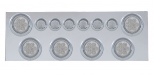 Stainless Steel Rear Center Light Panel W/ Six 7 Led 4" & 9 Led 2" Flat Light W/ Visor - Red Led/Clear Lens