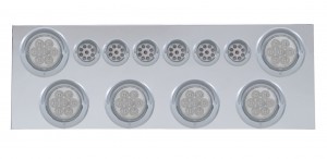 Stainless Steel Rear Center Light Panel W/ Six 7 Led 4" & 9 Led 2" Reflector Light W/ Visor - Red Led/Clear Lens