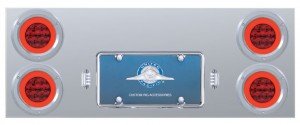 Stainless Steel Rear Center Light Panel W/ Four 21 Led 4" Halo Light W/ Bezel - Red Led/Red Lens