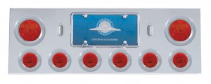 Stainless Steel Rear Center Light Panel W/ Two 7 Led 4" & Six 13 Led 2 1/2" Flat Light W/ Bezel - Red Led/Red Lens