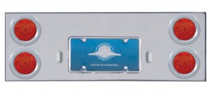 Stainless Steel Rear Center Light Panel W/ Four 7 Red Led 4" Light W/ Bezel - Red Lens