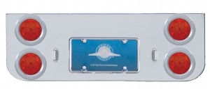 Chrome Rear Center Light Panel W/ Four 7 Red Led 4" Light W/ Bezel - Red Lens