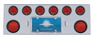 Stainless Steel Rear Center Light Panel W/ Two 7 Led 4" & Six 13 Led 2 1/2" Flat Lt W/ Grommet - Red Led/Red Lens