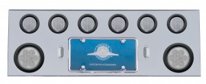 Stainless Steel Rear Center Light Panel W/ Two 7 Led 4" & Six 13 Led 2 1/2" Flat Lt W/ Grommet - Red Led/Clear Lens