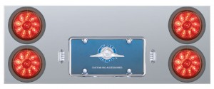 Stainless Steel Rear Center Light Panel W/ Four 10 Led 4" Light W/ Grommet - Red Led/Red Lens