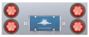 Stainless Steel Rear Center Light Panel W/ Four 7 Led 4" Light W/ Grommet - Red Led/Red Lens