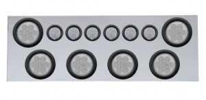 430 Stainless Steel Rear Center Light Panel W/ Six 7 Led 4" & 9 Led 2" Flat Light W/ Grommet - Red Led/Clear Lens