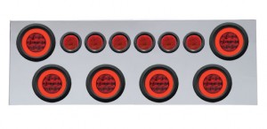430 Stainless Steel Rear Center Light Panel W/ Six 21 Led 4" Halo & 9 Led 2" Flat Light W/ Grommet - Red Led/Red Lens