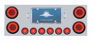 430 Stainless Steel Rear Center Light Panel W/ Six 21 Led 4" Glo & 9 Led 2" Glo Light W/Grommet - Red Led/Red Lens
