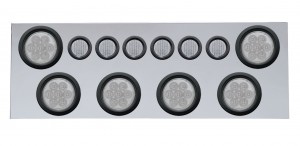 Stainless Steel Rear Center Light Panel W/ Six 7 Led 4" & 9 Led 2" Flat Light W/ Grommet - Red Led/Clear Lens