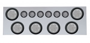 Stainless Steel Rear Center Light Panel W/ Six 7 Led 4" & 9 Led 2" Reflector Light W/ Grommet - Red Led/Clear Lens
