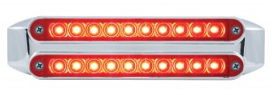 Chrome 10 Amber/10 Amber Led 6 1/2" Flush Mount Light Bar - Red/Red Lens