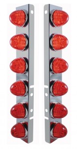 (2/Bulk) Stainless Steel Peterbilt a/C Light Bracket W/ Twelve 17 Amber Led Watermelon Auxiliary Light - Dark Amber Lens