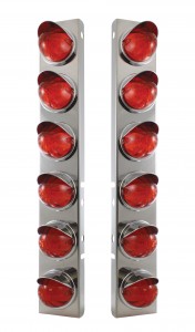 (2/Bulk) Stainless Steel Peterbilt 12 Led Cutout A/C Bracket W/ 17 Amber Led Watermelon Dual Function Cab Lt & Cr Visor - Dark Amber Lens