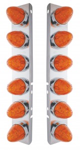 Stainless Steel Peterbilt air Cleaner Kit W/ Twelve 19 Amber Led Watermelon Marker Light - Dark Amber Lens