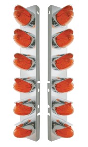 Stainless Steel Peterbilt air Cleaner Kit W/ Twelve 19 Amber Led Watermelon Marker Light With Visor - Dark Amber Lens