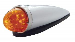 17 Amber Led Round Watermelon Cab Light W/ Chrome Plastic Housing - Dark Amber Lens