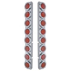 (2/Bulk) Stainless Steel Peterbilt 16 Led Cutout Rear A/C Bracket W/2" 9 Red Led Flat Light & Chrome Pl. Bezel - Red Lens