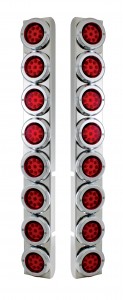 (2/Bulk) Stainless Steel Peterbilt 16 Led Cutout Rear A/C Bracket W/2" 9 Red Led Flat Reflector Light & Chrome Pl. Bezel - Red Lens
