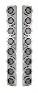 (2/Bulk) Stainless Steel Peterbilt 16 Led Cutout Rear A/C Bracket W/2" 9 Red Led Flat Reflector Light & Chrome Pl. Bezel - Clear Lens