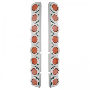 (2/Bulk) Stainless Steel Peterbilt 16 Led Cutout Rear A/C Bracket W/2" 9 Red Led C/M Low Profile Light & Chrome Pl. Bezel - Red Lens